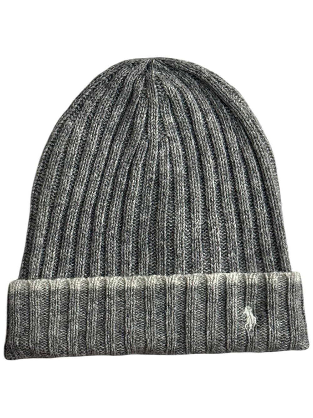 NWT Polo Ralph Lauren Grey Ribbed Wool Blend Beanie Toque Pony Logo